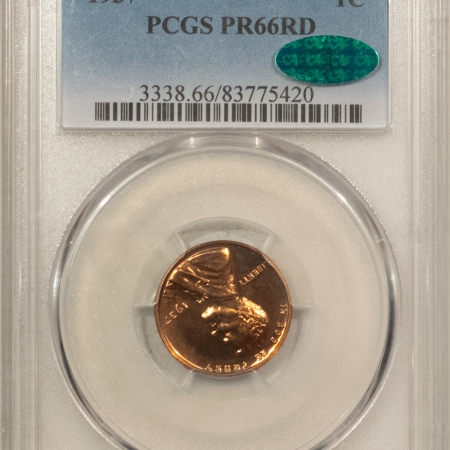New Store Items 1937 PROOF LINCOLN CENT – PCGS PR-66 RD, A HEADLIGHT! CAC APPROVED!