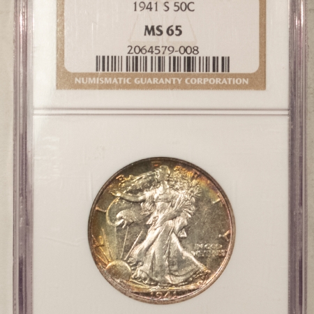 New Certified Coins 1941-S WALKING LIBERTY HALF DOLLAR – NGC MS-65, PRETTY COLOR!