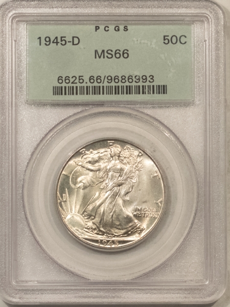 New Certified Coins 1945-D WALKING LIBERTY HALF DOLLAR – PCGS MS-66, OLD GREEN HOLDER!