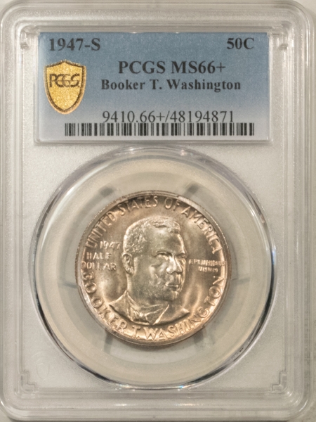 New Certified Coins 1947-S BOOKER T. WASHINGTON COMMEMORATIVE HALF DOLLAR – PCGS MS-66+, PRETTY!
