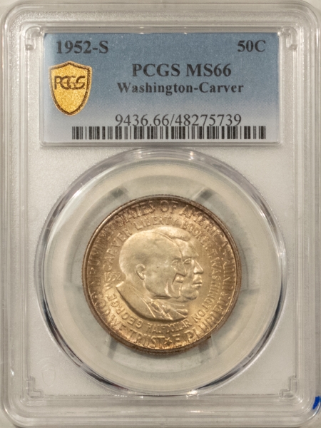New Certified Coins 1952-S WASHINGTON-CARVER COMMEMORATIVE HALF DOLLAR – PCGS MS-66, TOUGH IN GEM!