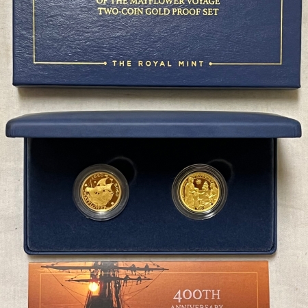 Gold 2020 400th ANNIVERSARY THE MAYFLOWER VOYAGE 2 COIN GOLD PROOF SET 1/2 OZ AGW OGP
