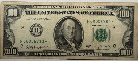 New Store Items 1963-A $100 FEDERAL RESERVE NOTE FR-2163H* STAR LOW SERIAL, VF W/SMALL SPLIT