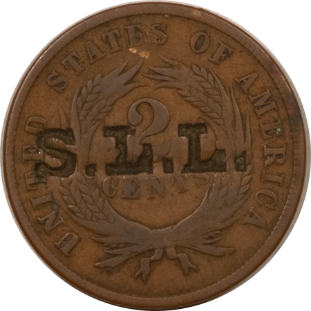 Two Cent Pieces 1868 TWO CENT PIECE W/ BOLD “S.L.L.” COUNTERSTAMP ON REVERSE, INTERESTING!