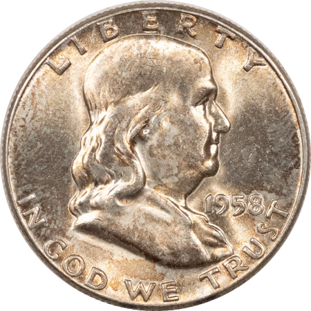 New Store Items 1958 FRANKLIN HALF DOLLAR -UNCIRCULATED, WITH OBVERSE TONING!