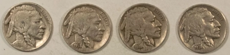 Buffalo Nickels 1938-D BUFFALO NICKELS, LOT OF 4 – NICE HIGH GRADE CIRCULATED EXAMPLES!