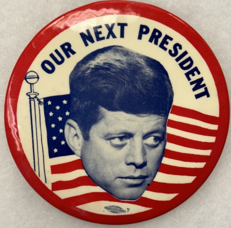 Other Collectibles 1960 JOHN F. KENNEDY “OUR NEXT PRESIDENT” 4″ HEAD/AMERICAN FLAG BUTTON-nr-MINT!