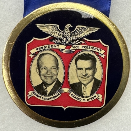Political 1953 EISENHOWER-NIXON 3″ CELLO INAUGURAL/RIBBON, CUMBERLAND CO. PA-RARE & MINT!