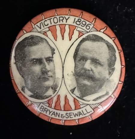 Political 1896 BRYAN-SEWALL VICTORY 1896 CELLO JUGATE CAMPAIGN BUTTON-GRAPHIC & RARE, MINT