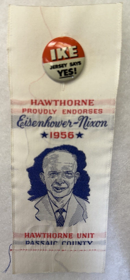 Other Collectibles 1956 EISENHOWER-NIXON NEW JERSEY EMBROIDERED RIBBON, 2″ X 6″ W/ BUTTON, MINT!