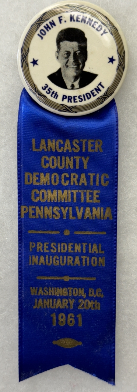 Other Collectibles JOHN KENNEDY 1 3/4″ CELLO BUTTON & LANCASTER CO. PA INAUGURAL RIBBON-RARE & MINT