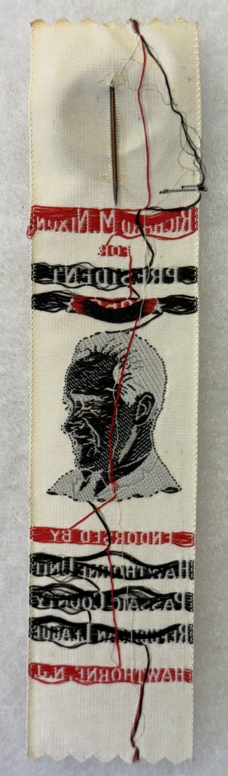 Other Collectibles 1960 NIXON 1″ LITHO BUTTON ON A GRAPHIC EMBROIDERED HAWTHORNE, NJ RIBBON-nr MINT