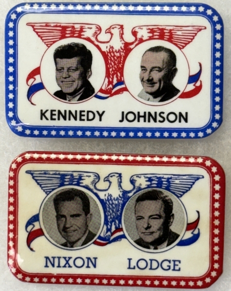 Other Collectibles 1960 PAIR, KENNEDY-JOHNSON & NIXON-LODGE 2 3/4″ RECTANGULAR JUGATE BUTTONS-MINT!