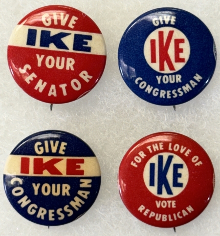 Other Collectibles 1958 EISENHOWER 7/8″ CELLO, LOT OF 4 DIFFERENT SCARCE IKE MID-TERM BUTTONS-MINT!
