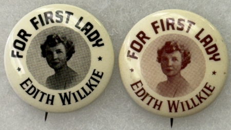 Other Collectibles 1940 WILLKIE PAIR, FOR FIRST LADY-EDITH WILLKIE 1 1/4″ BROWN & BLACK-BOTH MINT!