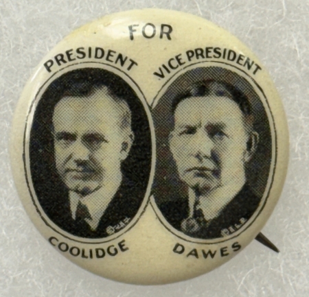 Political 1924 CALVIN COOLIDGE-DAWES 7/8″ CELLO JUGATE – MINT & SCARCE!