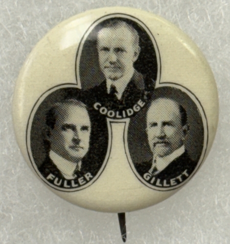 Political 1924 CALVIN COOLIDGE MASSACHUSETTS TRIGATE 7/8″ CELLO – SCARCE, MINT!