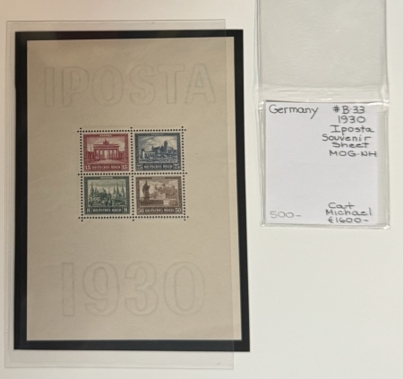Stamps & Philatelic Items GERMANY SCARCE #B-33 1930 IPOSTA SOUVENIR SHEET, MOG-NH, MICHAEL CAT-1600 euros!