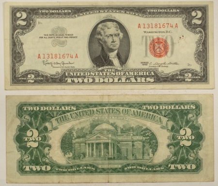 Small U.S. Notes 1963 $2 UNITED STATES RED SEAL NOTES, LOT/6, FR#1513 – VERY FINE!