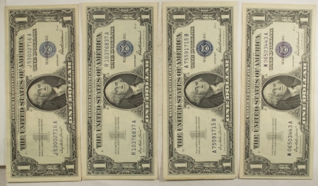 Small Silver Certificates 1957 $1 SILVER CERTIFICATES, LOT OF 4, FR-1619 – XF/AU