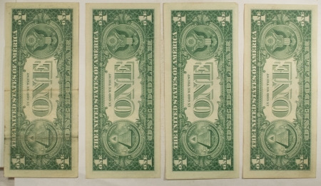 Small Silver Certificates 1957 $1 SILVER CERTIFICATES, LOT OF 4, FR-1619 – XF/AU