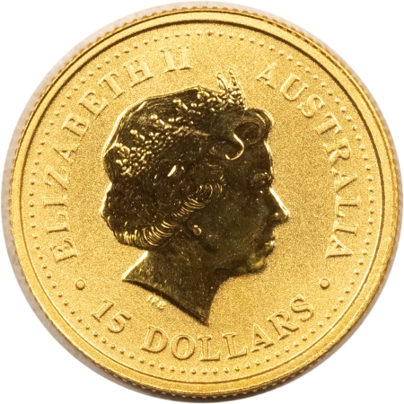 Bullion 1999 AUSTRALIA $15 GOLD NUGGET, 1/10 OZ, .9999, KM-449 – UNCIRCULATED
