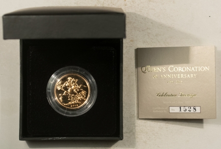 Bullion 2013 GREAT BRITAIN QUEENS CORONATION 60TH CELEBRATION SOVEREIGN .2354OZ GOLD GEM