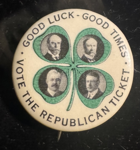 Political 1916 HUGHES-FAIRBANKS MULTIGATE 1″ GRAPHIC CLOVERLEAF CAMPAIGN BUTTON-RARE/MINT!