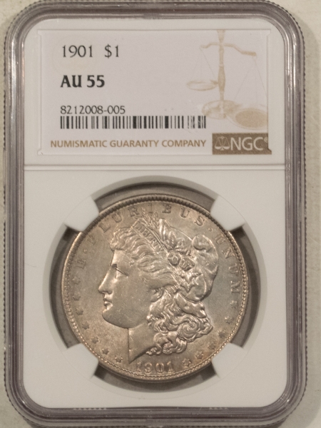 Morgan Dollars 1901 $1 MORGAN DOLLAR – NGC AU-55, SMOOTH, TOUGH DATE!