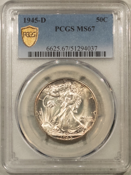 Walking Liberty Halves 1945-D WALKING LIBERTY HALF DOLLAR PCGS MS-67 FRESH LUSTROUS & SUPERB