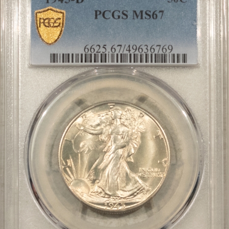 U.S. Certified Coins 1945-D WALKING LIBERTY HALF DOLLAR – PCGS MS-67, FRESH SUPERB GEM!