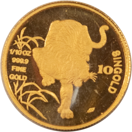 Gold Bullion 1986 SINGAPORE 10 SINGOLD 1/10 OZ YEAR OF TIGER, PL BU SEALED ORIGINAL PLASTIC