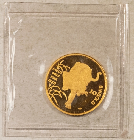 Gold Bullion 1986 SINGAPORE 10 SINGOLD 1/10 OZ YEAR OF TIGER, PL BU SEALED ORIGINAL PLASTIC