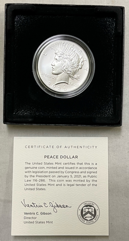Silver Commems 2023 PEACE SILVER DOLLAR COMMEMORATIVE, GEM UNCIRCULATED IN ORIGINAL PKG, FRESH