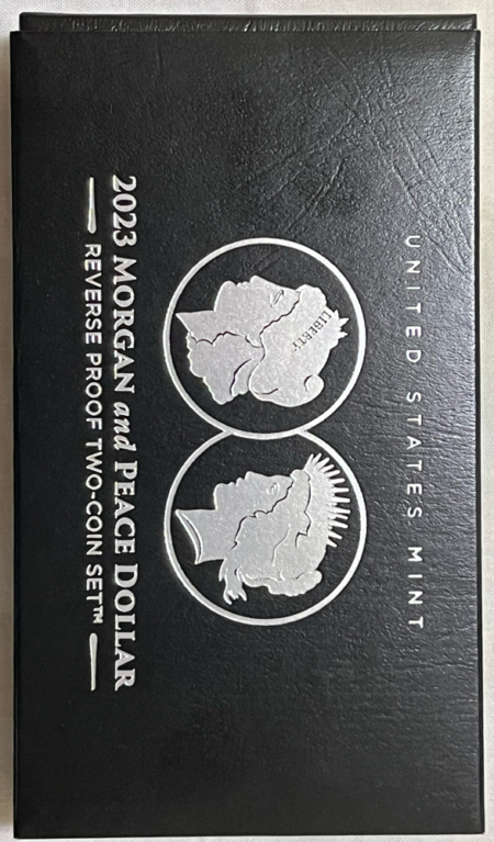 Silver Commems 2023-S MORGAN & PEACE DOLLAR SILVER COMMEM 2 COIN REVERSE PROOF SET, GEM W/ OGP