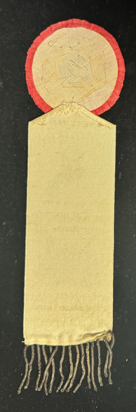 Political 1888 HARRISON 10″ X 2 1/2″ BENJAMIN HARRISON RIBBON, W? COLOR ROSETTE=EXC