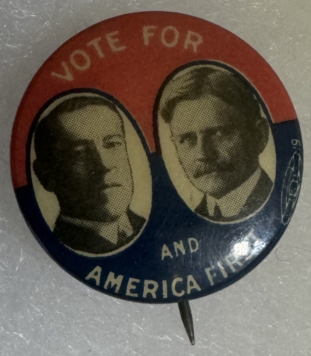 Political 1912 WILSON-MARSHALL 7/8″ JUGATE CELLULOID CAMPAIGN BUTTON, GRAPHIC & near-MINT!