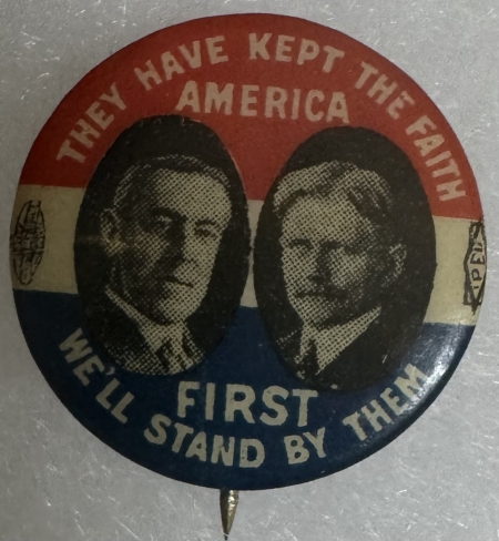 Political 1912 WILSON-MARSHALL 7/8″ JUGATE CELLULOID CAMPAIGN BUTTON, GRAPHIC & near-MINT!