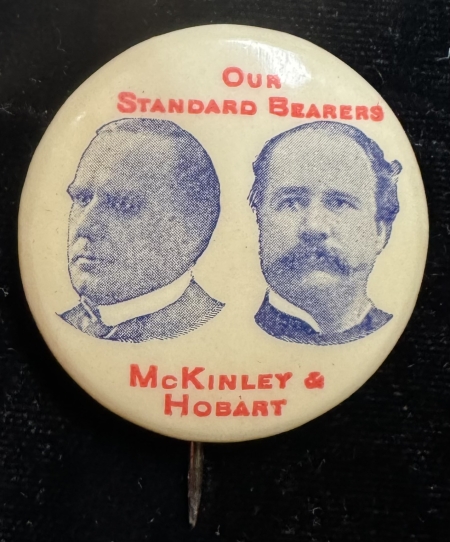Political 1896 MCKINLEY-HOBART 1 1/4″ JUGATE “OUR STANDARD BEARERS” CAMPAIGN BUTTON-MINT!