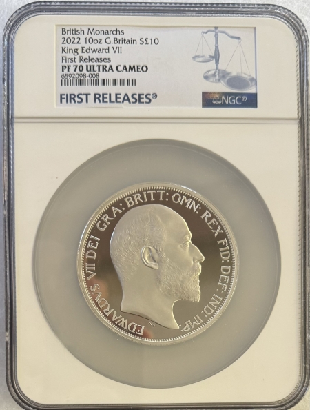 World Certified Coins 2022 BRITISH MONARCHS 10 OZ KING EDWARD VII-NGC PF 70 ULTRA CAMEO-FIRST RELEASES
