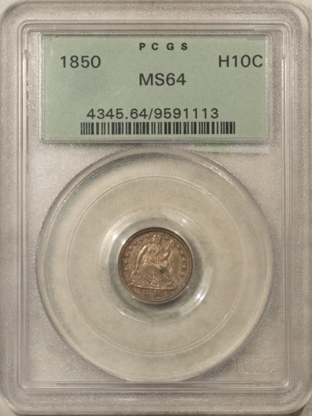 Liberty Seated Half Dimes 1850 SEATED LIBERTY HALF DIME – PCGS MS-64, FRESH & OLD GREEN HOLDER!