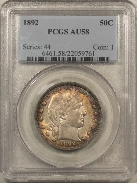 Barber Halves 1892 BARBER HALF DOLLAR – PCGS AU-58, FIRST YEAR TYPE!