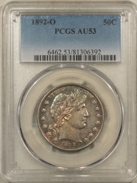 Barber Halves 1892-O BARBER HALF DOLLAR – PCGS AU-53, VERY SCARCE!