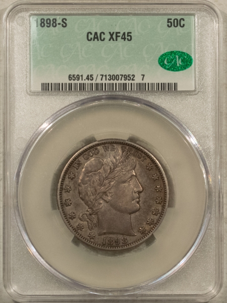 Barber Halves 1898-S BARBER HALF DOLLAR – CAC XF-45, SCARCE! CAC APPROVED!