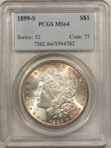 Morgan Dollars 1899-S $1 MORGAN DOLLAR – PCGS MS-64, FRESH LUSTROUS & ATTRACTIVE!