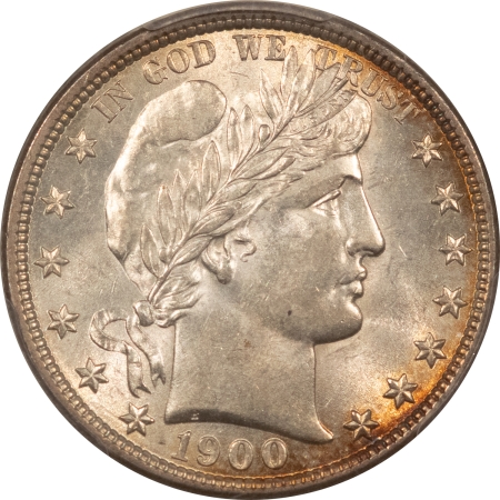Barber Halves 1900 BARBER HALF DOLLAR – PCGS AU-58, LOOKS 62! PREMIUM QUALITY!