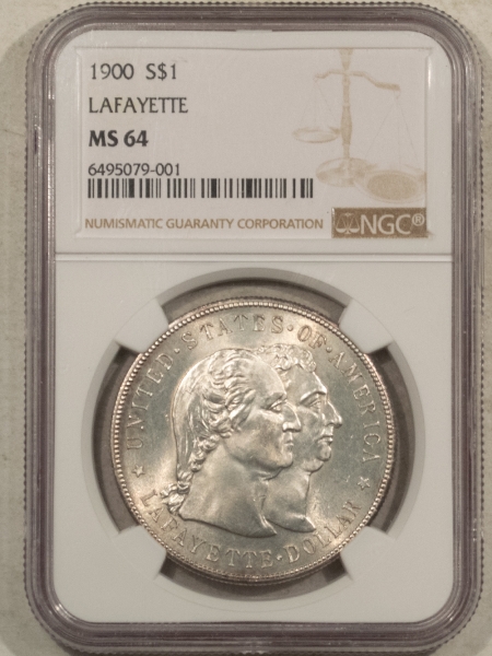 New Certified Coins 1900 $1 LAFAYETTE COMMEMORATIVE SILVER DOLLAR – NGC MS-64 FLASHY ORIGINAL WHITE!