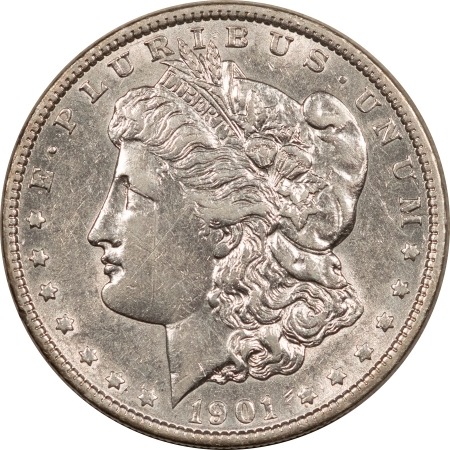 Morgan Dollars 1901 $1 MORGAN DOLLAR – VIRTUALLY ABOUT UNCIRCULATED, OBVERSE GRAFFITI!