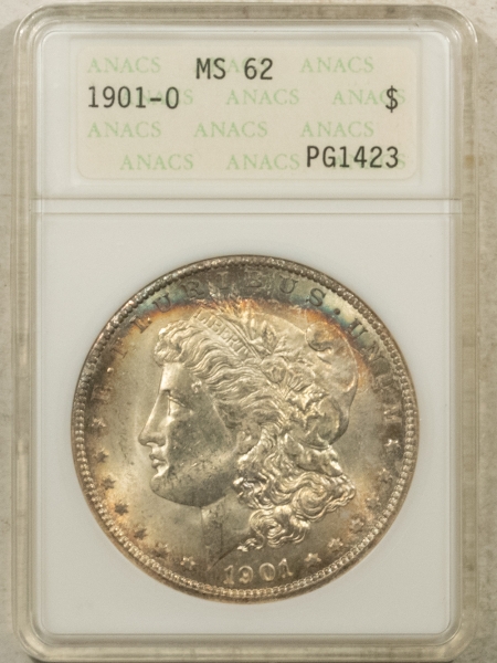 Morgan Dollars 1901-O $1 MORGAN DOLLAR – ANACS MS-62 PRETTY, OLD WHITE HOLDER, PREMIUM QUALITY!
