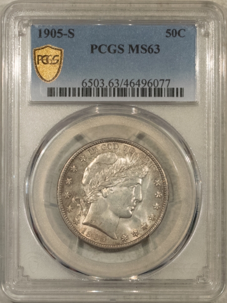 Barber Halves 1905-S BARBER HALF DOLLAR – PCGS MS-63, VERY SCARCE AND CHOICE!